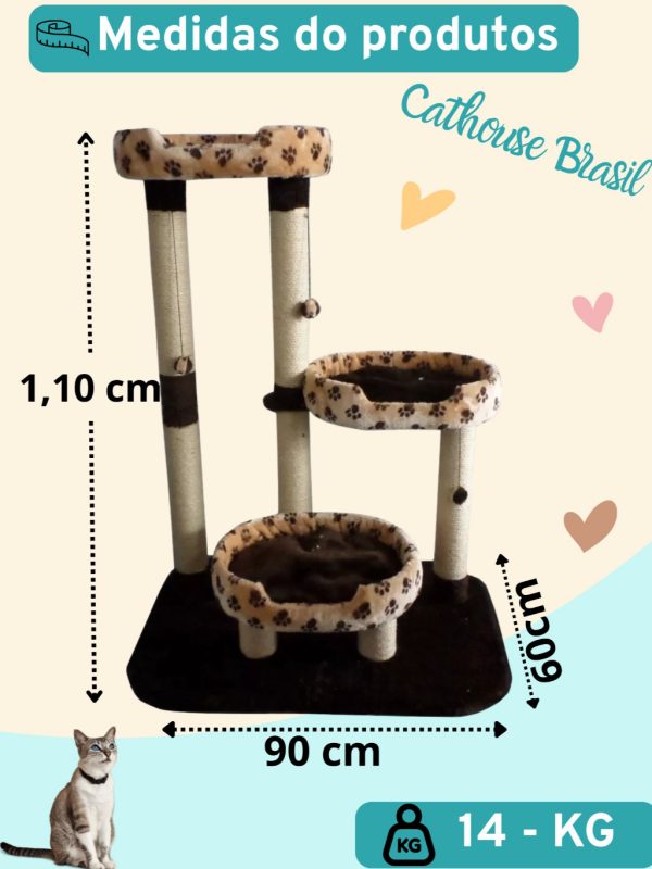 Arranhador cama Para Gatos Com 3 Camas E Almofadas laváveis dupla face - Medidas do Produto