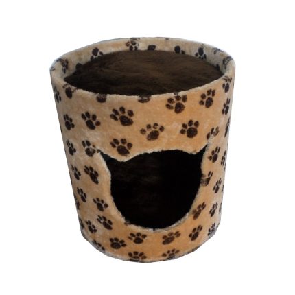 Casinha Toca Para Gatos com duas almofadas lavável - Marrom com Patinhas