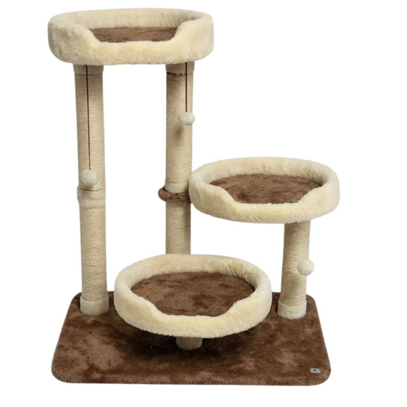arranhador para gatos com 3 camas marrom com baunilha